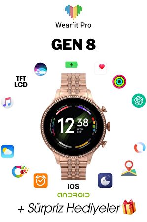 WEARFİT GEN 8  Akıllı Kol Saati  Yuvarlak Model 1.43inç 37mm TFT Ekran (ROSE GOLD)