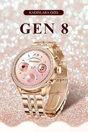 WEARFİT GEN 8  Akıllı Kol Saati  Yuvarlak Model 1.43inç 37mm TFT Ekran (ROSE GOLD)