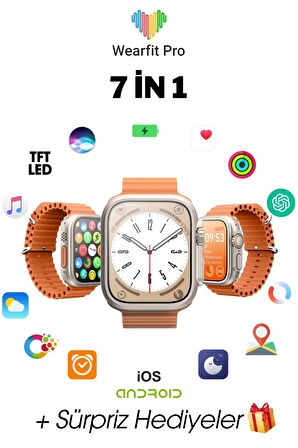 WEARFİT 7İN1 Akıllı Kol Saati Smart Watch 7 KORDONLU Model:inç 49mm TFT Ekran (GRİ)