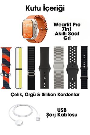 WEARFİT 7İN1 Akıllı Kol Saati Smart Watch 7 KORDONLU Model:inç 49mm TFT Ekran (GRİ)