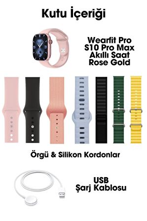 WEARFİT S10 PRO MAX 7 KORDONLU  Akıllı Kol Saati Smart Watch MİNİLED Ekran (ROSE GOLD) 45mm