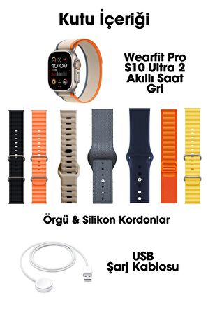 WEARFİT S10 ULTRA 2 7 KORDONLU  Akıllı Kol Saati Smart Watch MİNİLED Ekran (GRİ) 49mm