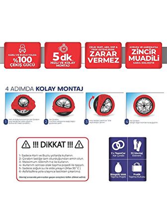 Kar Çorabı X-Large Ebat Yeni Nesil Kolay Montaj Zincir Muadili