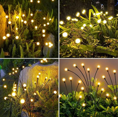 2'li Güneş Enerjili 70 cm Firefly Bahçe Lambası 8 LED Aydınlatma Dekoratif Solar Dış Mekan Balkon Yürüyüş Yolu