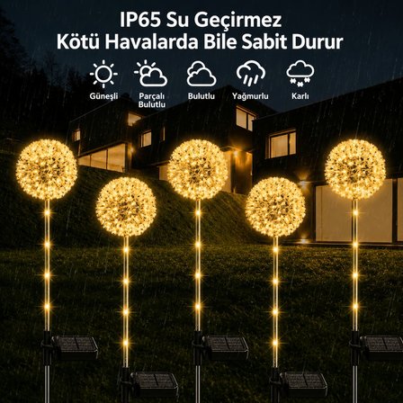 2'li Güneş Enerjili Karahindiba Bahçe Lambası Solar LED Dekoratif Dış Mekan Aydınlatma Sıcak Beyaz