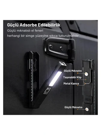 Gp-299 Şarjlı Mıknatıslı COB LED Çalışma Lambası - Tamir Lambası ( kırmızı - mavi İkaz ledli )