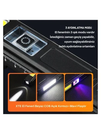 Gp-299 Şarjlı Mıknatıslı COB LED Çalışma Lambası - Tamir Lambası ( kırmızı - mavi İkaz ledli )