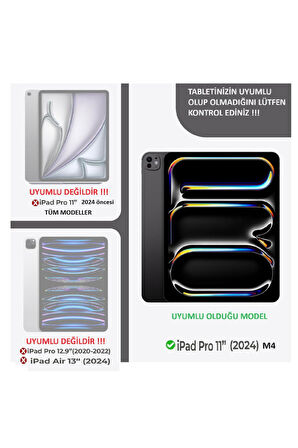 Apple Ipad Pro 11 Inç M4 2024 Kılıf Kalem Bölmeli Akrilik Şeffaf Ayrılabilir Case A2836 A2837 A3006