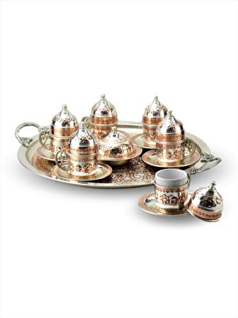 Morya Bakır Fincan Takımı İçi Kalay Kaplamalı Pasha 6 Kişilik