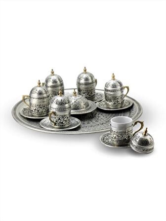 Morya Bakır Fincan Takımı İçi Kalay Kaplamalı