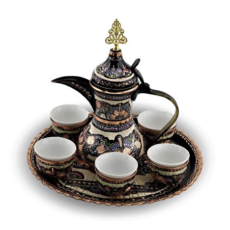 Morya Bakır Mırra Kahve Takımı ve Cezve Gül Çiçek 