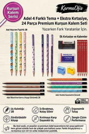 24 Parça Premium Kurşun Kalem Seti + Silgi + Kalemtıraş – 2B Çizim Ve Yazı Kalemi Seti