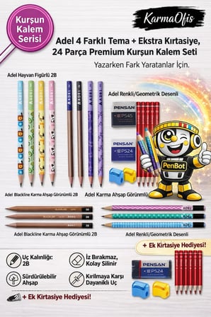 24 Parça Premium Kurşun Kalem Seti + Silgi + Kalemtıraş – 2B Çizim Ve Yazı Kalemi Seti