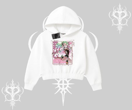 Kapşonlu Crop Sweatshirt Anime Kawaii Japon Kız Desenli