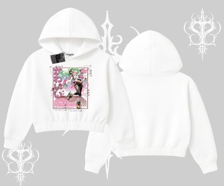 Kapşonlu Crop Sweatshirt Anime Kawaii Japon Kız Desenli