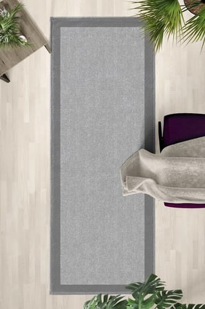 Yıkanabilir Kaymaz B1255 Çizgi Gri Dijital Baskılı Yolluk Halı Tüy Tutmaz Gri