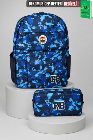 x Dekomus Lisanslı Fenerbahçe Kamuflaj Büyük Boy Lise Okul Çantası ve Kalem Çantası