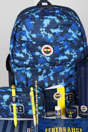 x Dekomus Lisanslı Fenerbahçe Full Kırtasiye Seti Kamuflaj Büyük Boy Lise Okul Çantası,Kalem Çantası ve 500 ML Çelik Termos Seti