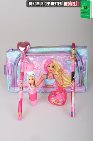 x Dekomus Lisanslı Barbie Deniz Kızı Collection Kalem Çantası,Parlak Geçmeli Kalem,Roket Silgi,Kalpli Kalemtraş ve Kurşun Kalem Seti