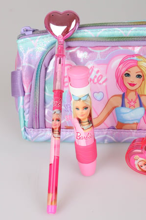 x Dekomus Lisanslı Barbie Deniz Kızı Collection Kalem Çantası,Parlak Geçmeli Kalem,Roket Silgi,Kalpli Kalemtraş ve Kurşun Kalem Seti