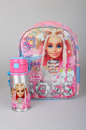x Dekomus Lisanslı Barbie Extra Glam Collection Tek Bölmeli Küçük Boy 35 Cm Anaokul Çantası ve 500 ML Matara Seti