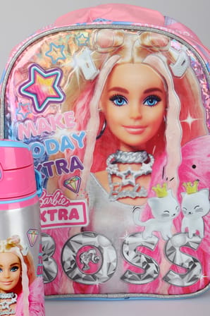 x Dekomus Lisanslı Barbie Extra Glam Collection Tek Bölmeli Küçük Boy 35 Cm Anaokul Çantası ve 500 ML Matara Seti