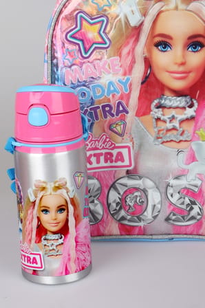 x Dekomus Lisanslı Barbie Extra Glam Collection Tek Bölmeli Küçük Boy 35 Cm Anaokul Çantası ve 500 ML Matara Seti