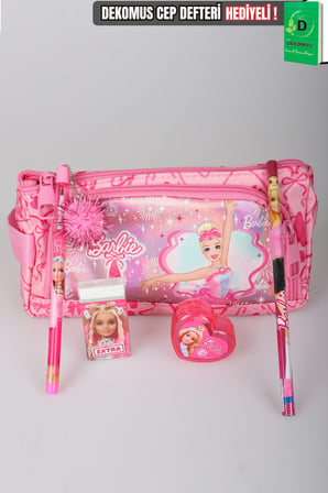 x Dekomus Lisanslı Barbie Ballerina Magic Collection Kalem Çantası,Geçmeli Kalem,Silgi,Kalemtraş ve Kurşun Kalem Seti