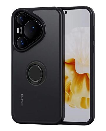 Huawei Pura 70 Pro Kılıf Yüzüklü Standlı Extra Darbe Emici Silikon Kapak - Siyah