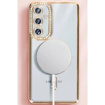 Samsung Galaxy S25 Kılıf Joke Simli Magneticsafe Kılıf - Pembe