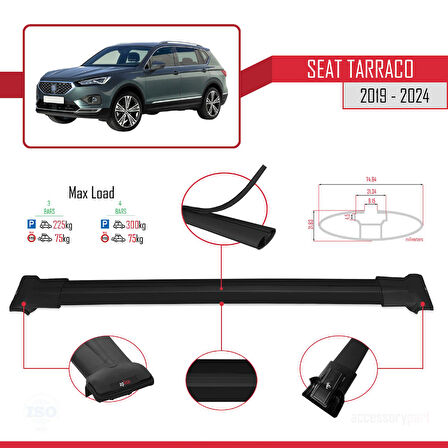 Seat Tarraco 2019-2024 Arası ile Uyumlu FLY Model Ara Atkı Tavan Barı Siyah 3 Adet