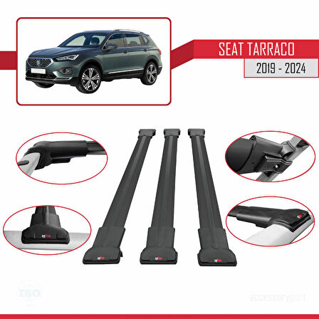 Seat Tarraco 2019-2024 Arası ile Uyumlu FLY Model Ara Atkı Tavan Barı Siyah 3 Adet