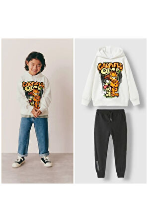 Erkek çocuk Garfield baskılı kapüşonlu sweatsirt