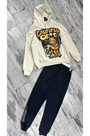 Erkek çocuk Garfield baskılı kapüşonlu sweatsirt