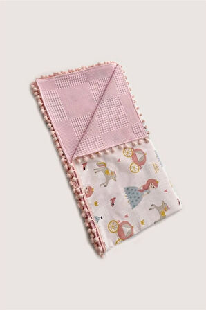 Pembe Waffle Pike Prenses Desenli Çift Taraflı Bebek Battaniyesi 110x100 Cm