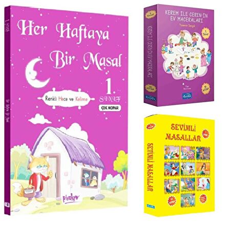 Parıltı 1. Sınıf Sevimli Masallar +Kerem ile Cerenin Ev Maceraları + Her Haftaya Bir Masal (21 Kitap) 
