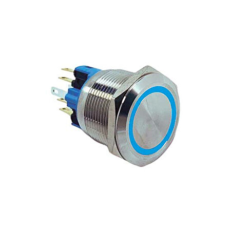 22MM METAL YAYLI HALKA LEDLİ 1NO/1NC 12-24V MAVİ