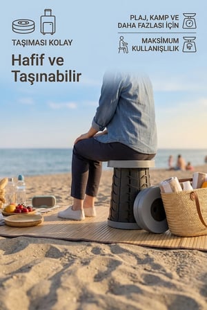 Ergonomik Katlanabilir Teleskopik Akordeon Tabure -Kamp, Piknik, Seyahat Sandalyesi