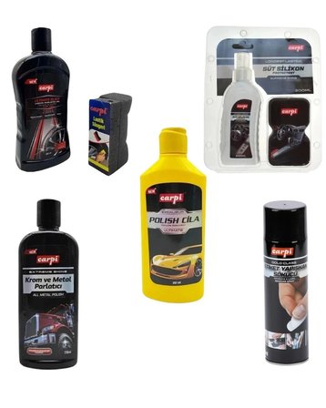 Carpi Set 1 Araç Bakım Seti ( Cilalı Şampuan,Krom Parlatıcı,Lastik Parlatıcı, Süt Krem, Etiket Sökücü)