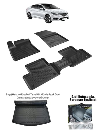 Sahler Renault Megane 4 Sedan 2016+ Uyumlu 4.5D Premium Havuzlu Oto Paspas Ve Liner Marka 3D Kulaklı Bagaj Havuzu