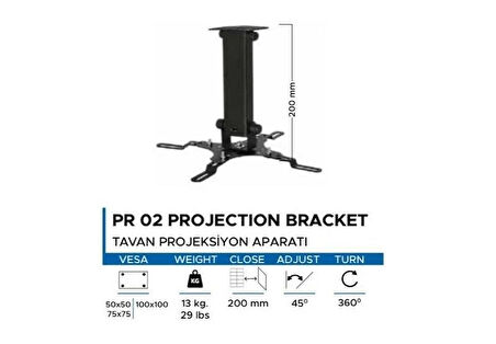 Vontech Projeksiyon Hareketli Tavan Asma Askı Aparatı - 20cm Kol Uzunluğu
