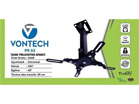 Vontech Projeksiyon Hareketli Tavan Asma Askı Aparatı - 20cm Kol Uzunluğu