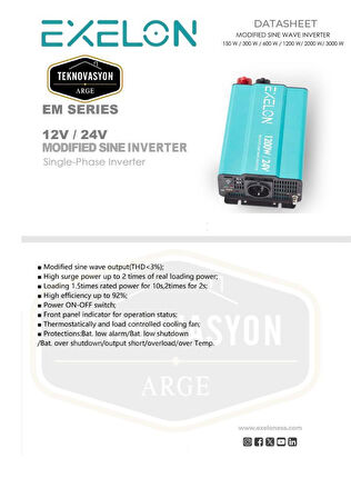 Exelon  12 V 1200 W Modifiye Sinüs inverter