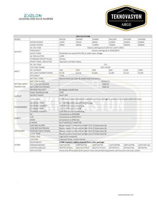 Exelon  12 V 1200 W Modifiye Sinüs inverter