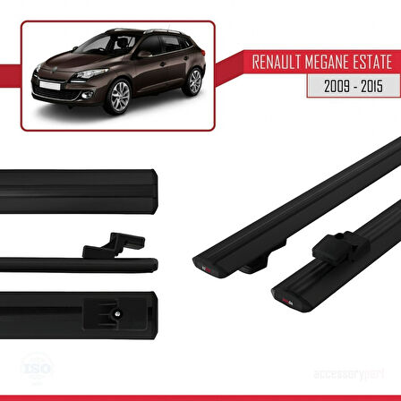Renault Megane 3 ST 2009-2015 Arası ile Uyumlu BASIC Model Ara Atkı Tavan Barı Siyah 2 Adet