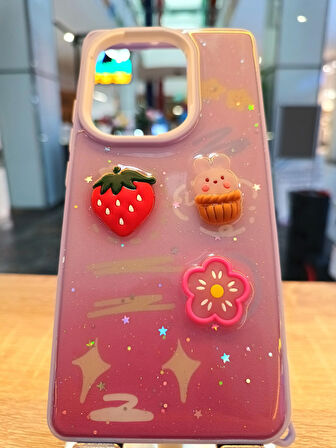 Xiaomi Redmi Note 13 4G Uyumlu Kabartma Figürlü Darbe Korumalı Kapak Çilek Kılıf