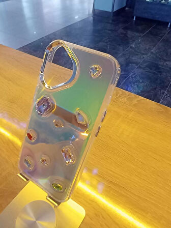 İPhone 16 Uyumlu Renkli Elmas Taşlı Hologram Kapak Darbe Korumalı Kılıf