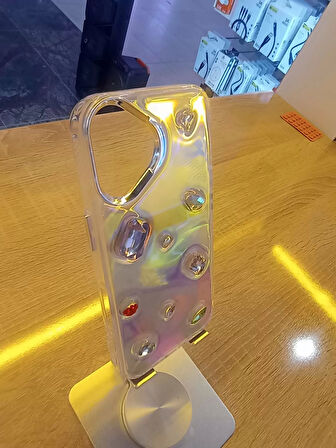 İPhone 16 Uyumlu Renkli Elmas Taşlı Hologram Kapak Darbe Korumalı Kılıf