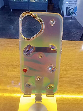 İPhone 16 Uyumlu Renkli Elmas Taşlı Hologram Kapak Darbe Korumalı Kılıf