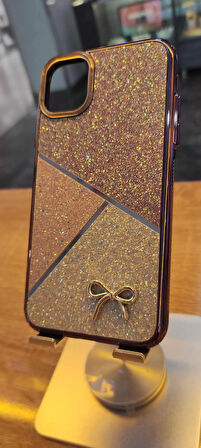İPHone 12 / 12 Pro Uyumlu Taşlı Kurdele Figürlü Karbon Kılıf Darbe Korumalı Kapak